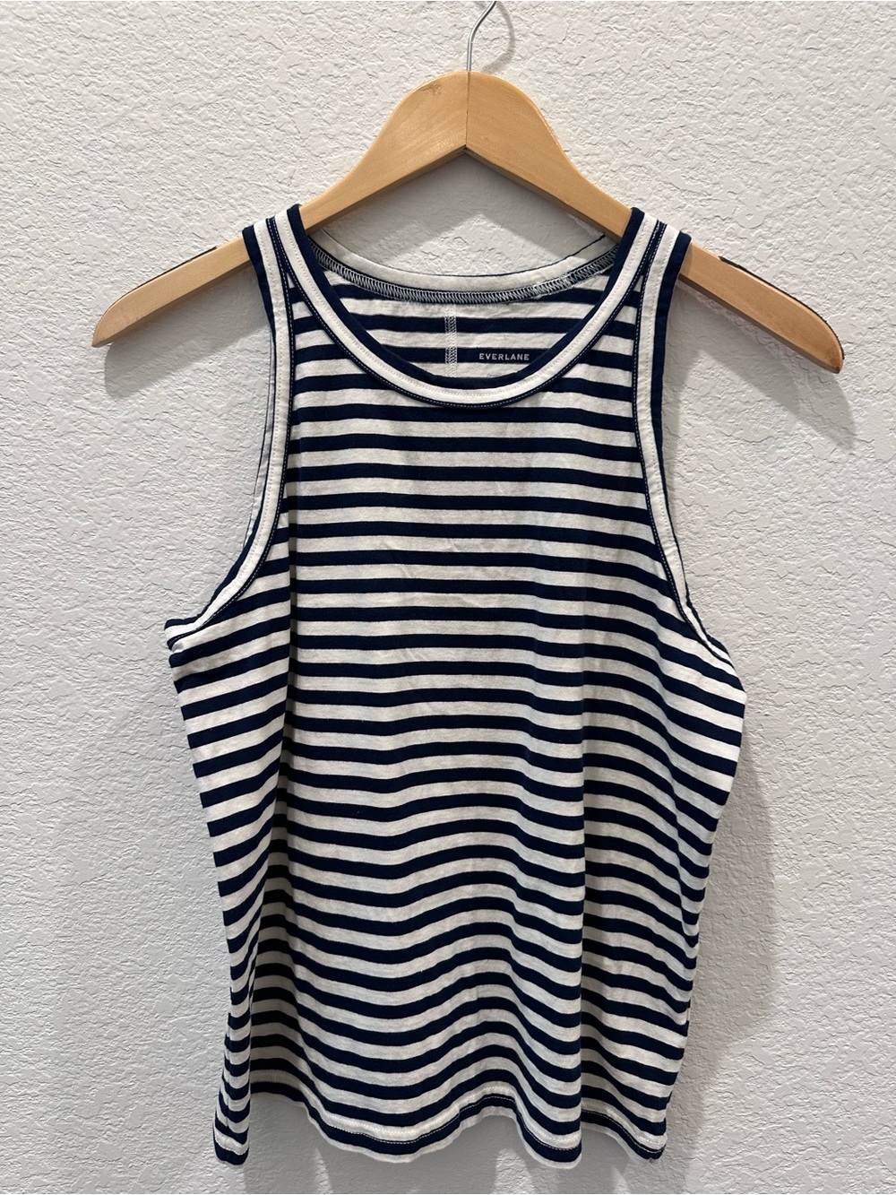 Everlane Organic Cotton Striped Tank Top Navy White Sleeveless Crew Neck Large